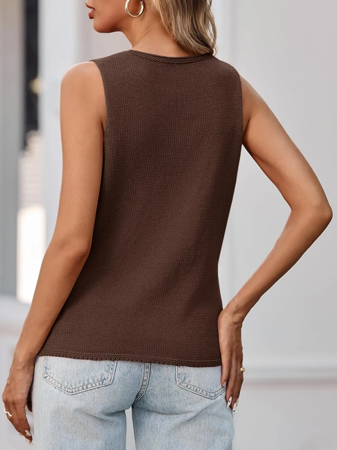Yousify Womens Sweater Vests Tie Front Knit Vest Summer Ribbed Tank Tops Y2k Cute Vests Fashion Casual Sleeveless Tops