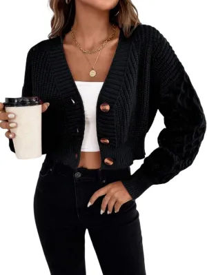 ZAFUL Women's Oversized Cardigans Sweaters Striped Textured V Neck Long Sleeve Button Down Knit Winter Sweater Top
