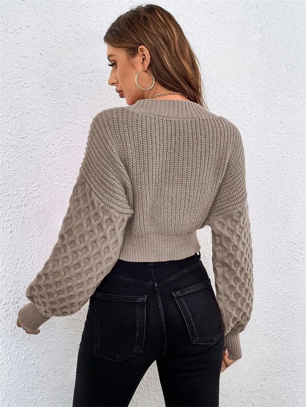 ZAFUL Women's Oversized Cardigans Sweaters Striped Textured V Neck Long Sleeve Button Down Knit Winter Sweater Top