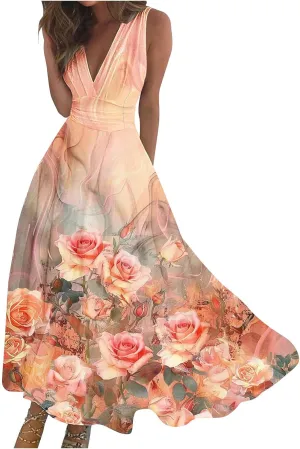 ZDRZK Women's Casual Dresses Sleeveless Wrapped Chest Maxi Dresses Marble Print Sexy Flowy Summer Dresses Trendy 2024