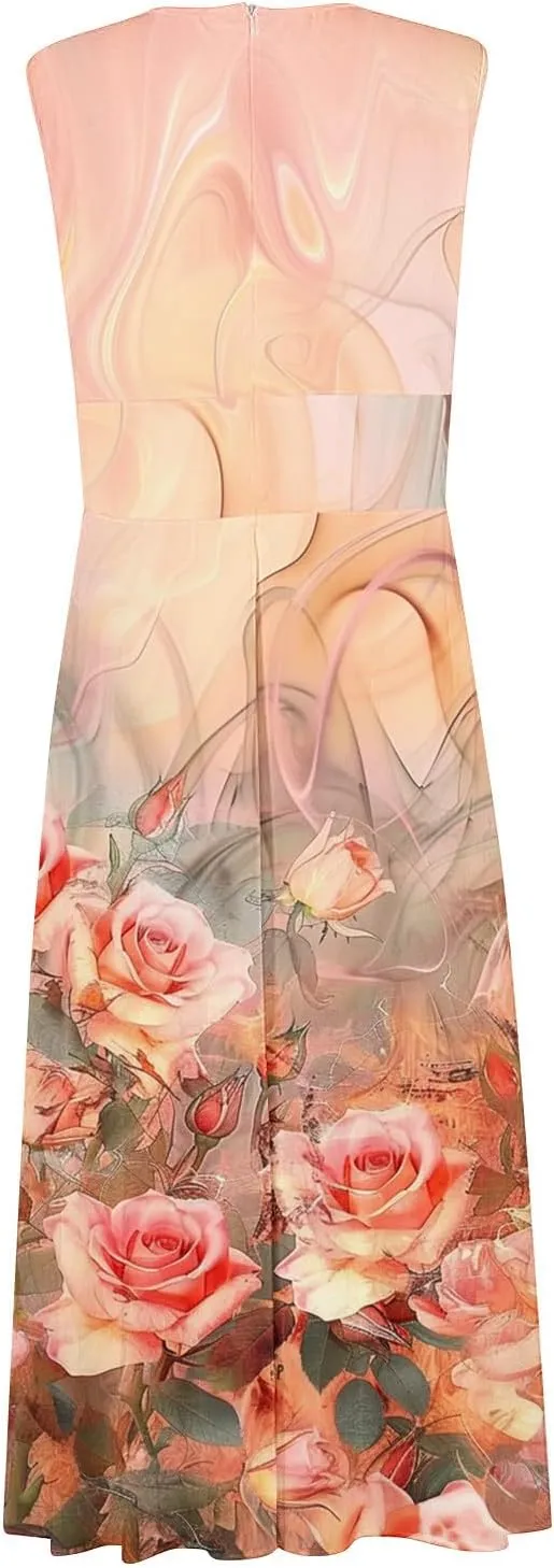ZDRZK Women's Casual Dresses Sleeveless Wrapped Chest Maxi Dresses Marble Print Sexy Flowy Summer Dresses Trendy 2024