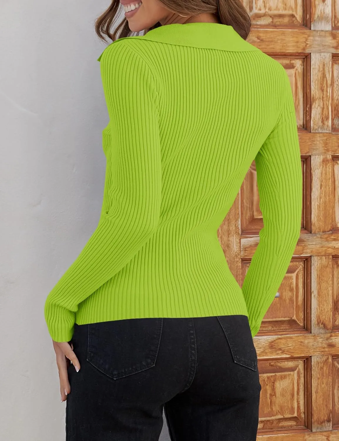 ZESICA Sweaters for Women Spring Long Sleeve V Neck Ribbed Knit Pullover Tops Casual Slim Fit Basic Tee Shirts