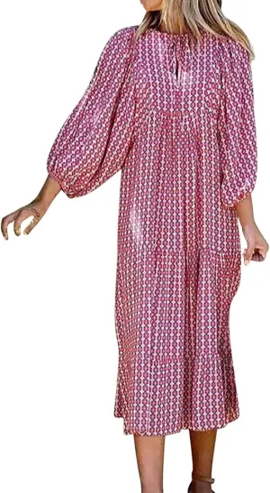 ZWRXW Plus Size Boho Maxi Dress for Women Loose Bohemian Floral Dress Half Sleeve Flowy A Line Long Dress Beach Swing Dress