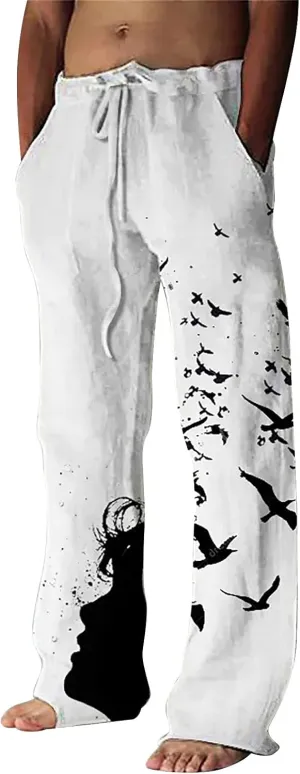 ZYXTIM Chinese Art Print Casual Pants for Men Plus Size Vintage Graphic Spring Summer Trousers Casual Lounge Bttoms Big&Tall
