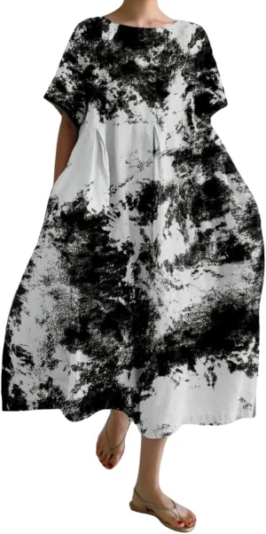 ZYXTIM Maxi Dresses for Women 2024 Trendy Casual Summer Dresses Elegant Floral Printed Solid Loungwear Dress Vacation Outfits