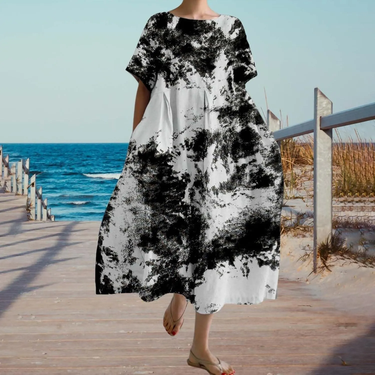 ZYXTIM Maxi Dresses for Women 2024 Trendy Casual Summer Dresses Elegant Floral Printed Solid Loungwear Dress Vacation Outfits