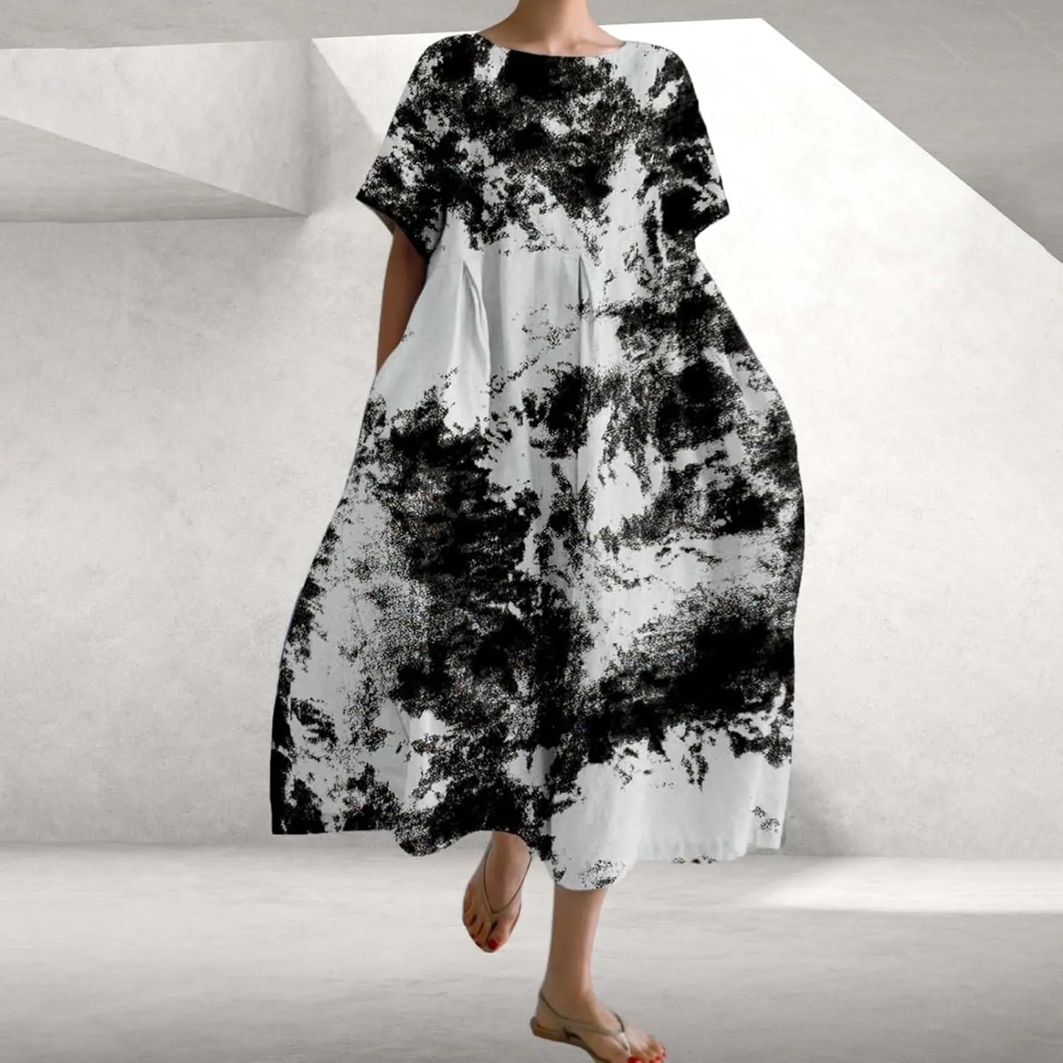 ZYXTIM Maxi Dresses for Women 2024 Trendy Casual Summer Dresses Elegant Floral Printed Solid Loungwear Dress Vacation Outfits